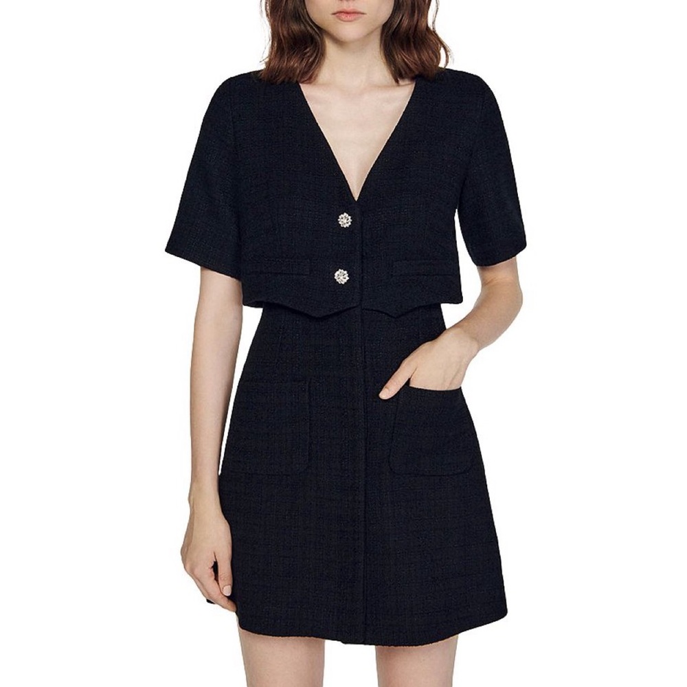 *SOLD* Sandro Manhattan Tweed Two Piece Mini Dress size 40 - Picture 1 of 7